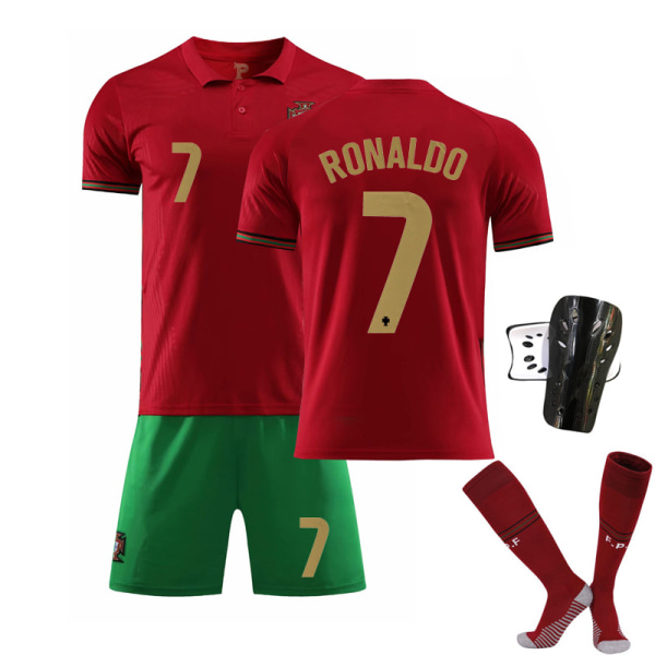 Portugal Home Rød fodboldtrøjesæt str. 7 med sokker + beskyttelse