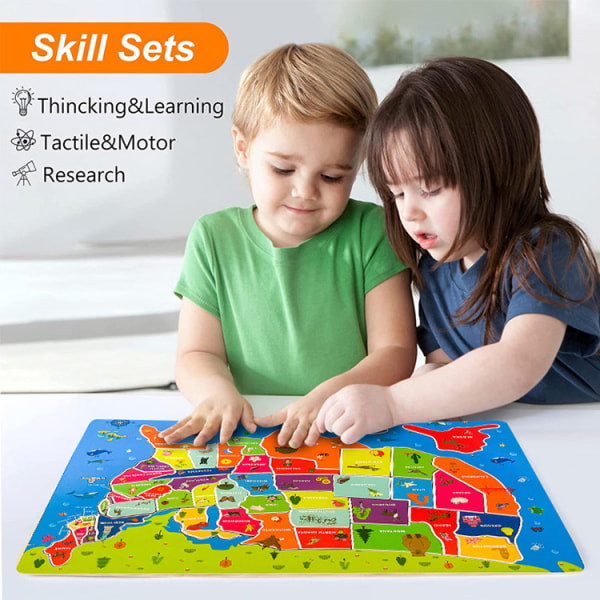 2-in-1 USA Map Puzzle Jigsaw Intercontinental Geographic Cognition - Educational Toys - Educational Toys for Children - Puzzle (1 box)