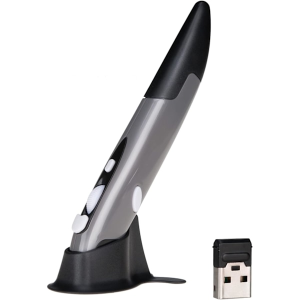 Trådlös optisk fickpenna mus, 2,4 GHz USB trådlös optisk penna mus 800/1200/1600 DPI justerbar handstil Mini Air Mouse Möss för PC Laptop Notebook Dator Mac (Grå)