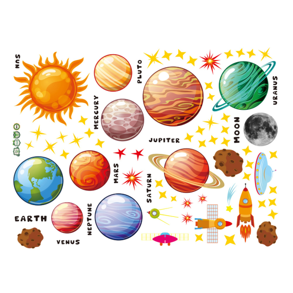 Nio planeter väggdekal kreativa barnrum bakgrund wal