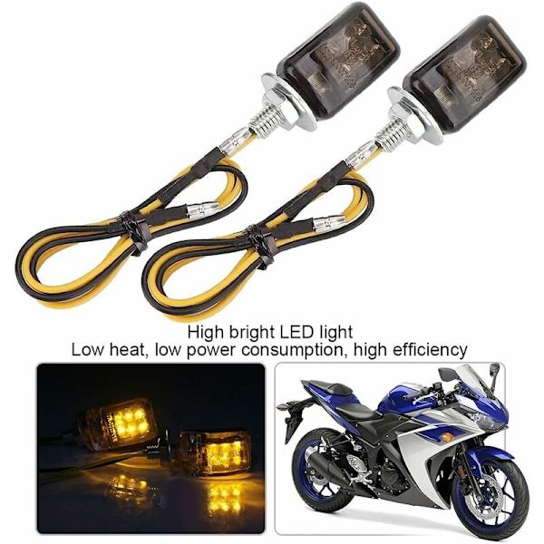 Motorcykel blinkers, 2 st universella miniblinkers i gult LED för motorcykel, automatiskt tillbehör (svart rök)