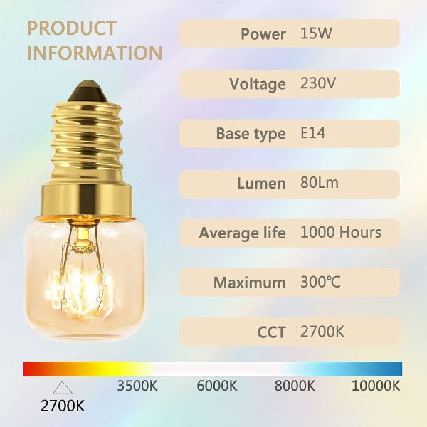 Sæt med 5 15W saltpærer, varm hvid glødepære, AC 230V, 15w ovn