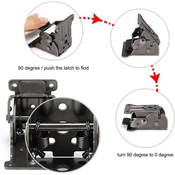 Sammenklappelige beslag til bordben, sammenklappeligt hængselbeslag, selvspærrende