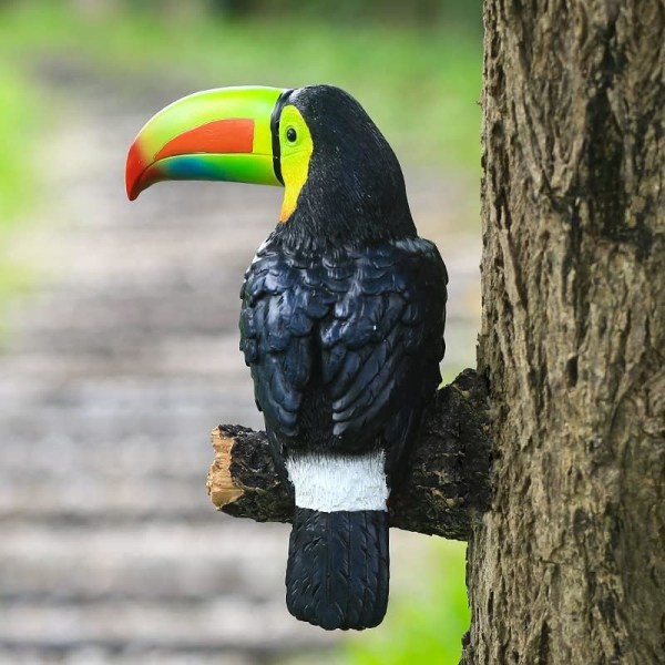 1 kpl Toucan-figuuri, hartsikeinotekoinen lintu, ripustettava puutarha-eläinpatsas ulkokoristeluun