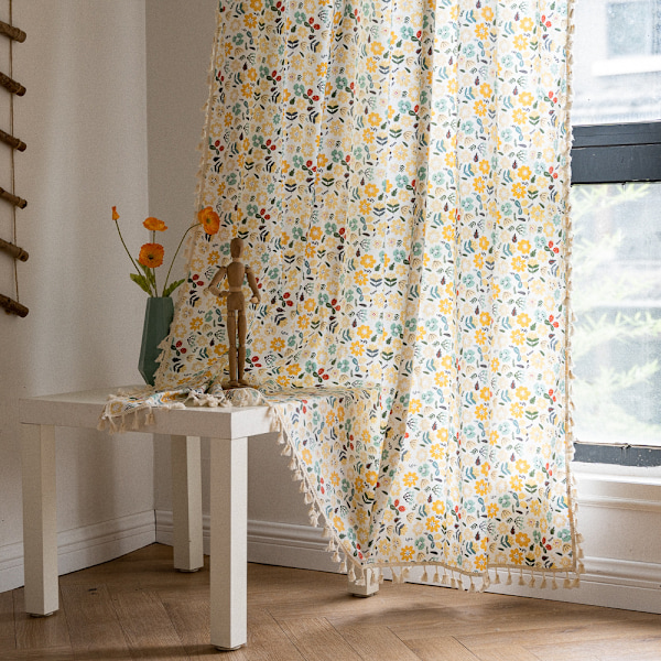 Blommiga gardiner halvtransparent vardagsrum draperier längd bomull linne blandning bohemisk fönstergardin 150*280cm