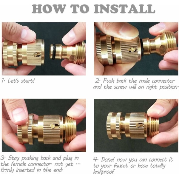 Hurtigkobling til haveslange, 1 sæt (2 stk.) Lækfri 3/4 tommer solid messing haveslangekobling, nemt tilslutnings- og frigivelsessæt