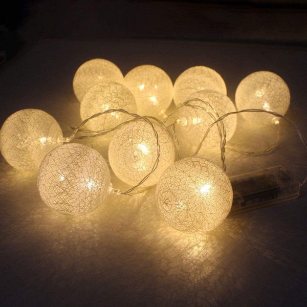 Bomullsball-lyskjede USB 10 LED bomullsball-lyssnor 2 meter varm hvit