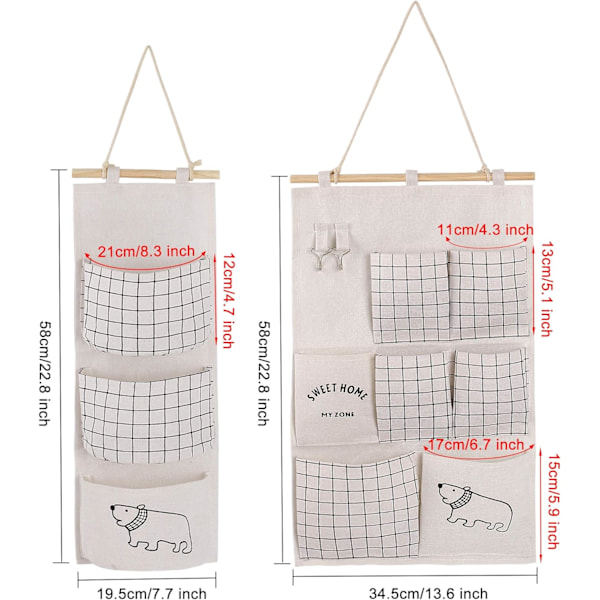 Seinätelinepussi 2 tyyliä Pellavakangasjärjestäjä pienillä taskuilla Hom