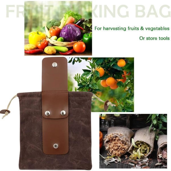Forageringsväska Vaxad Canvas Hopvikbar Utomhus Camping Forageringsväska Svamppåse Vattenavvisande Läder Bushcraft Bältesväska Tinder Dump Pouchs Brun för Resor Camping (Endast väska)