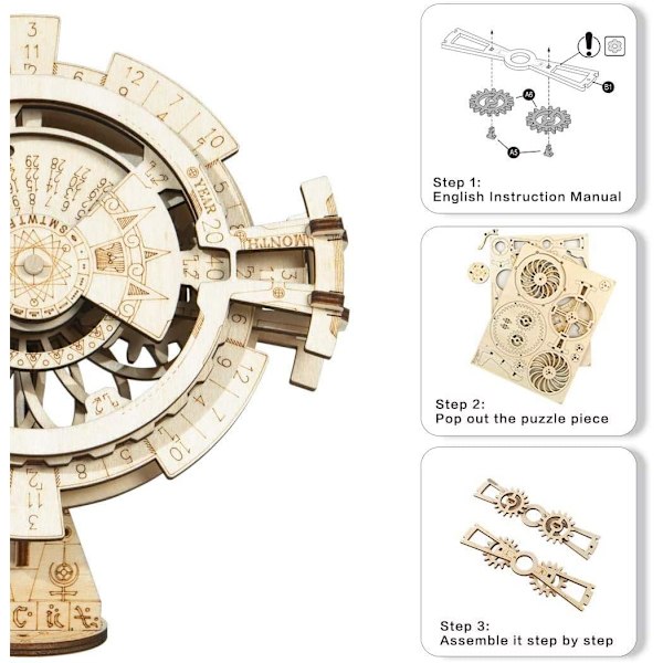 1 st 3D Trä Perpetual Kalender Pussel, Mekanisk Växel Leksak