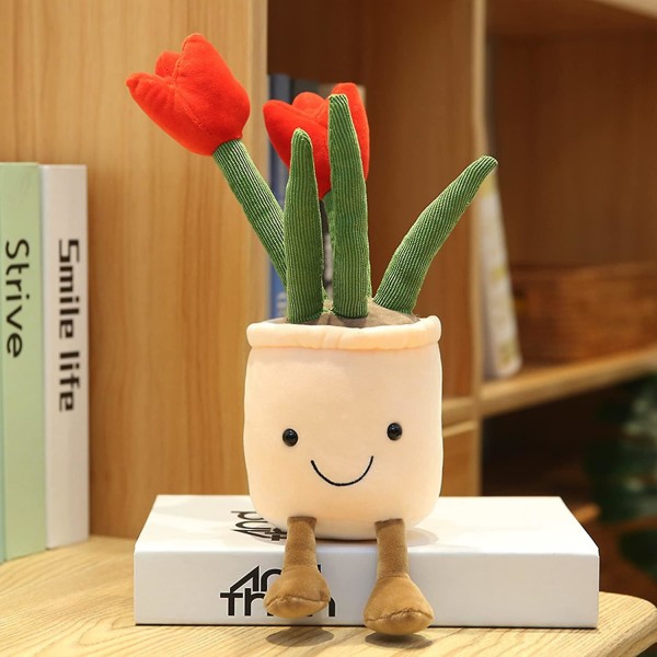 Söt simuleringsdocka med små blommor, prydnader för vardagsrummet, tulpanbukett, plyschleksak, söt tjejdocka, röd