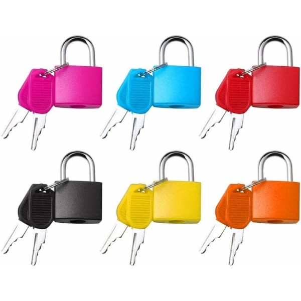 Set med 6 minibagagelås med 2 nycklar, 6 färger litet hänglås