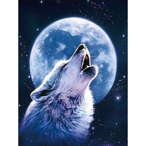 5D diamantmaleri Wolf Under the Moon Stue Dekorativ Pa
