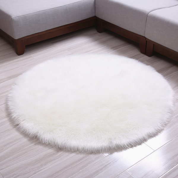 Faux pelsteppe - Rund 2 fot saueskinns teppe - Vaskbart fluffy teppe,