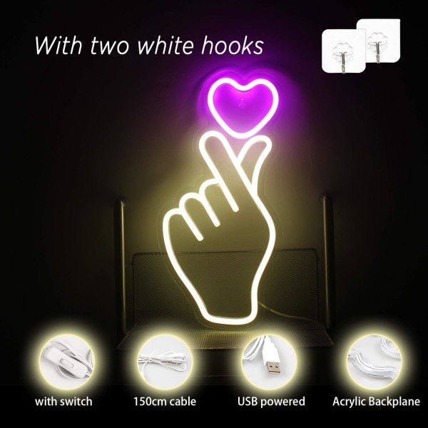 Hjerter Gestures Neon Logo Rose Love Neon LED-dekorasjon Neon Logo