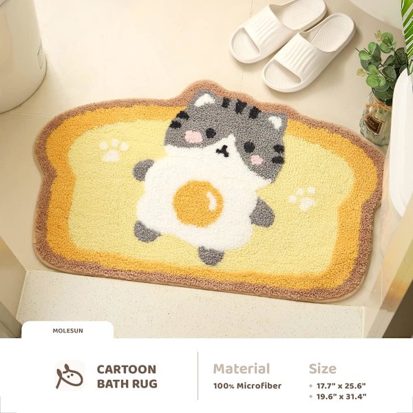 Toast badrumsmatta 18\" x 26\" halkfri badmatta mjuk duschmatta plysch mikrofiber vattenabsorberande tjock lurvig golvmatta, maskintvättbar, katt