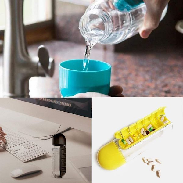 600ml 2 i 1 Daglig pillerask Vattenflaska Resepiller Organizer D