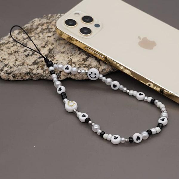 Pärlad mobiltelefon handledsrem, Kawaii Smiley Face Star Pärlad Regnbåge Akryl Polymer Clay Bead Telefon Charm Telefon handledsrem Hängande sladd för kvinnor flicka