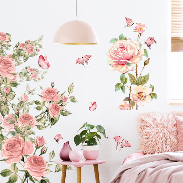 Blomsterranka, väggdekaler, rosa akvarell