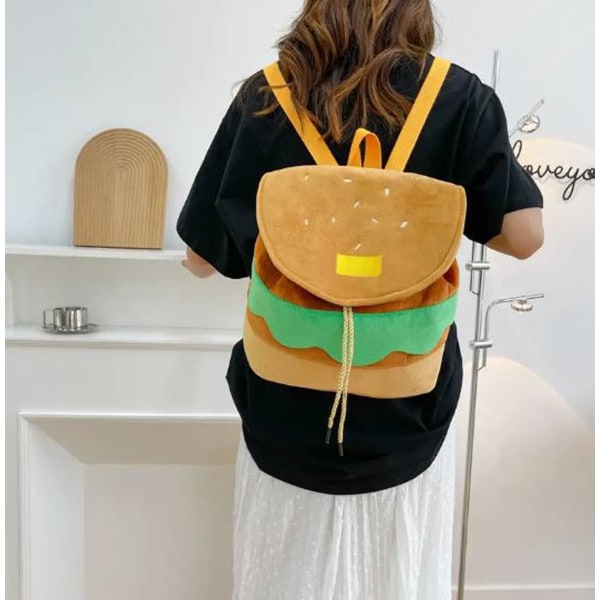 Ryggsäck i hamburgerdesign! Väska med söt framflik och dragsko!