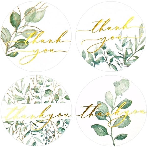 Thank You Stickers - Rulle med 500 Greenery Gold Folie Tak Sta
