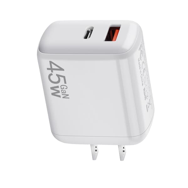 45W 2-portars USB C & USB vit laddare, snabbladdning PD3.0/QC3.0 PP