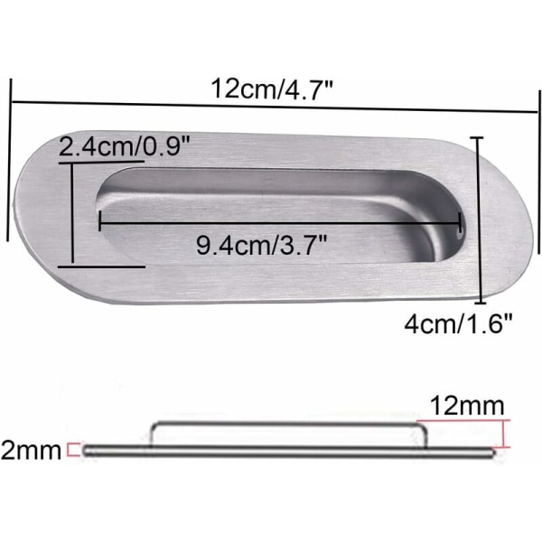 2-pakning innfelt håndtak skyvedør innfelt ovalt dørhåndtak børstet