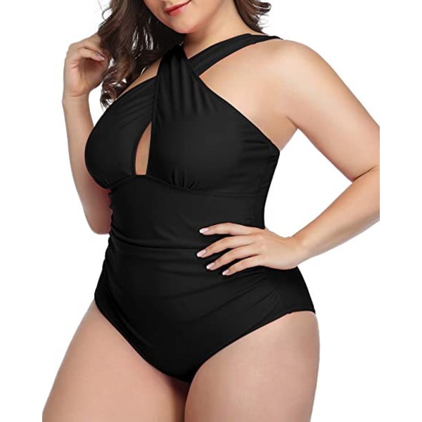 Womens Front Cross Plus Size One Piece Swimsuits Tummy Control Ke