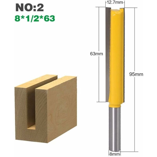 3 stk 8mm Flush Trim Router Bits Ekstra Lange Karbid Router Bits Trefresing Fresemaskin Verktøy Cutter Blad 50mm 63mm 76mm