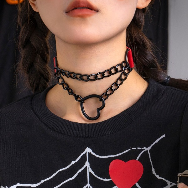 Retro Gothic Love Chain Halsband Kortkedja Punk Metal PU Sweet