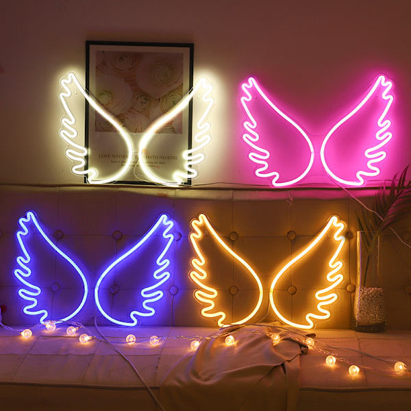 1 st LED Neonljusskylt Ängelvingar USB Nattljus Dekorativ skylt för Bar Pub Butik Klubb Garage Hemfest dekoration