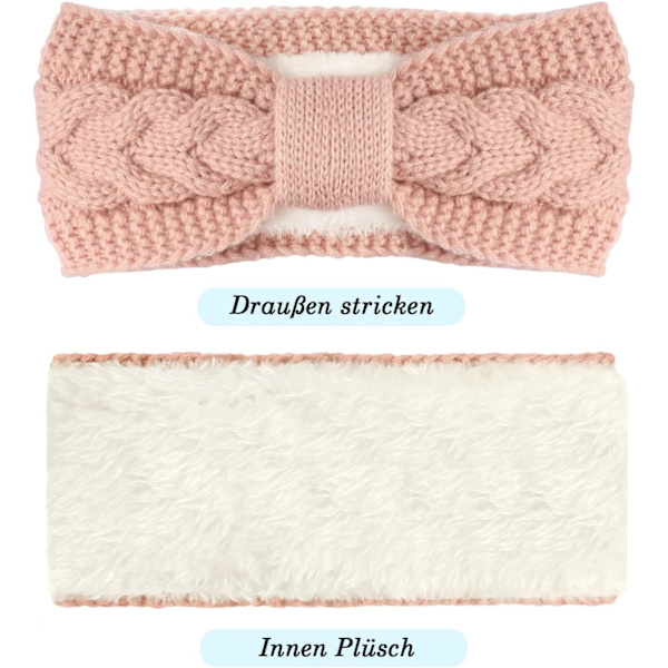 Set om 2, dam vinterhårbälte, dam öronbälte med plyschfoder (vit + rosa)