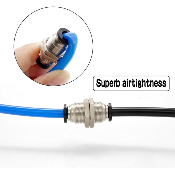 2 st pneumatiska kopplingar, pneumatisk skottkoppling, pneumatisk snabbkoppling anslutbar slangdiameter, kan användas för att fixa och ansluta trakea（8MM，svart，vit）