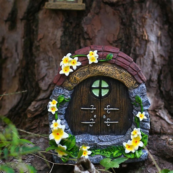 3st Fairy House Dörrfönster Miniatyrfigur för heminredning