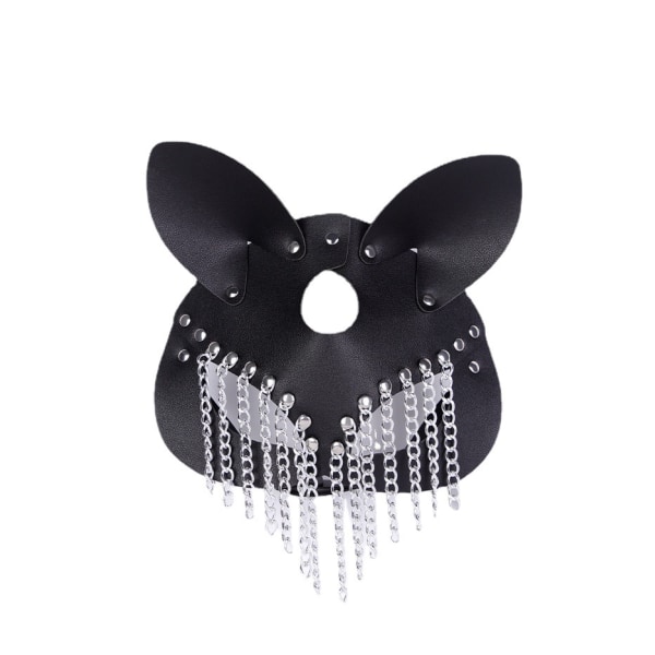 Black Leather Cat Woman Mask Katteører med nagler metalldusk