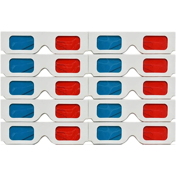3D-glasögon i papper, Röd och Cyan Anaglyf, Vit Pappram, 50 par
