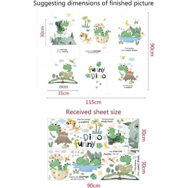 Barneveggklistremerke, morsomme dinosaurveggklistremerker på engelsk, veggdekorasjon for barnerommet