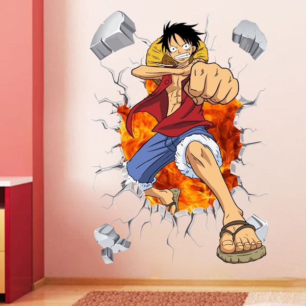 3D One Piece Luffy självhäftande väggdekaler pojkrum graffi
