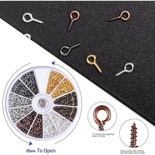 600 st miniöglor 4x8mm små ögonskruvar med låda 6 färger öga