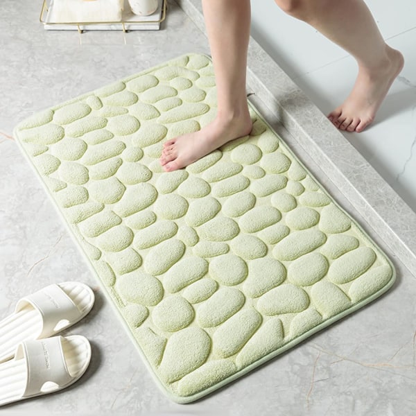 Memory Foam Bath Mat, Cobblestone Waffle Coral Fleece Bath Mat, Q