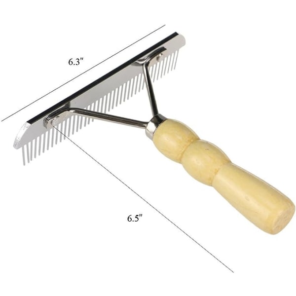 Grooming rake/comb with wooden handle for brushing large dog hair