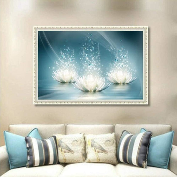 Vattendroppe Lotusblomma Diamantmålning - 5D Full Drill Diamantmålning Konst Kristall Rhinestone Lotusblomma Diamantmålning Set Blomma Diamantprickar Dekor Present till Vuxna (16 x 12 tum)