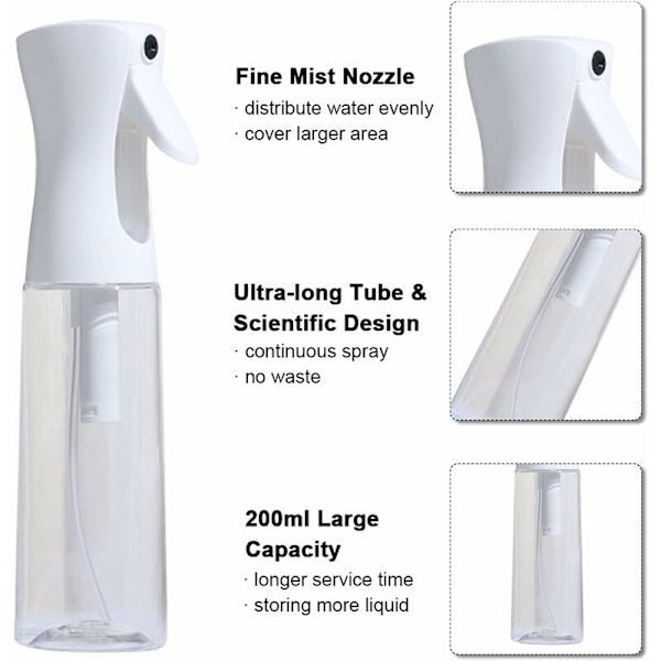 Hårsprayflaska, Layhou 200 ml tom sprayflaska ultrafint dimvattenflaska kontinuerlig spray för frisörsalong, växter, rengöring