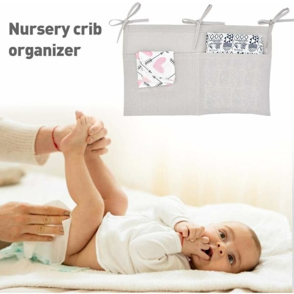 Baby Crib Organizers, Baby Crib Hanging Storage Bag med 2 lommer