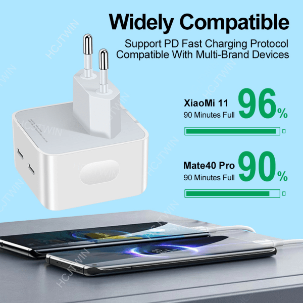 40W USB C Hurtigoplader, 2 USB-C Porte, Hurtigoplader til iphone 13/