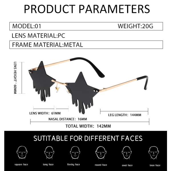 Star Shape Solglasögon Trendiga Solglasögon för Kvinnor Män Party Glas