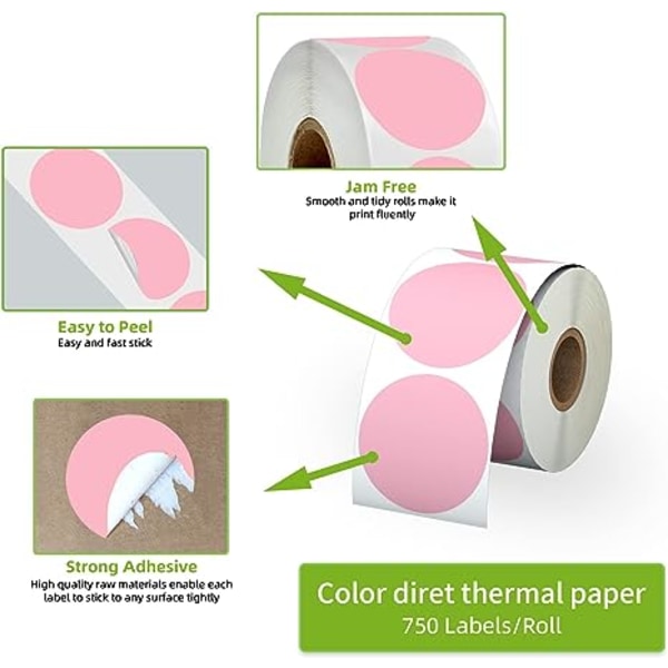 2 tommers runde termiske etiketter, runde termiske klistremerker for navneskilt, merking av små bedrifter, adresse, 1 rull
