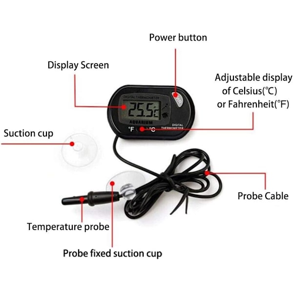 Akvarie termometerpaket, LCD digital termometer för marina akvarier