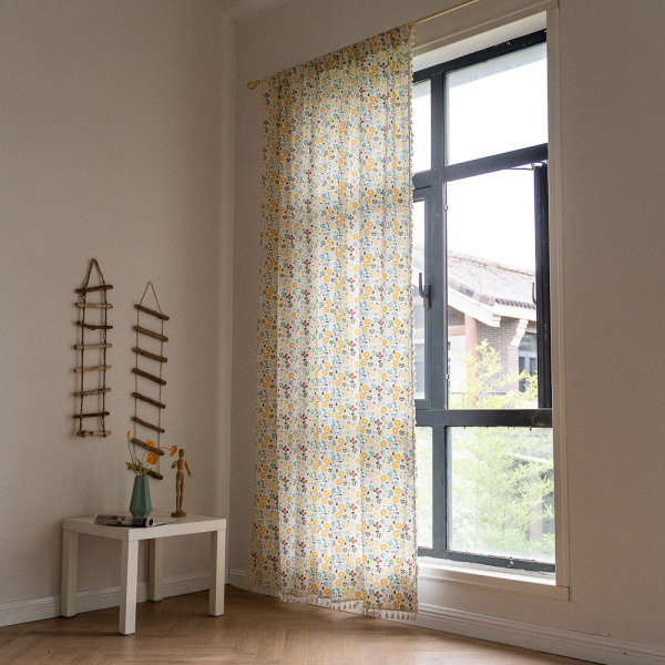 Blommiga gardiner halvtransparent vardagsrum draperier längd bomull linne blandning bohemisk fönstergardin 150*280cm
