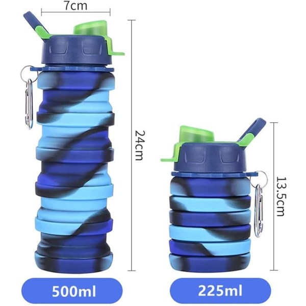 Sammenklappelige silikonevandflasker, 16oz 500ml bærbar sammenklappelig